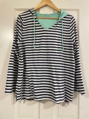 Sonoma Navy and White Striped Hoodie with Mint Lining